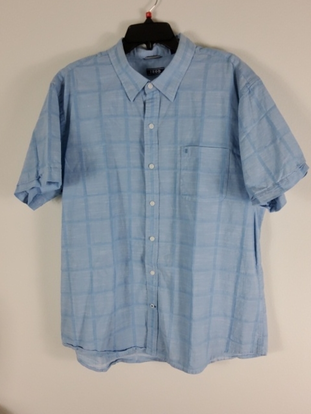 Izod Light Blue Plaid Short-Sleeve Button-Down Shirt Size XXL